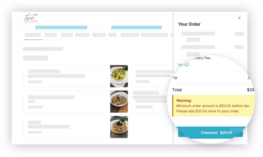 HoneyCart catering order automation software - Minimum order amount policy