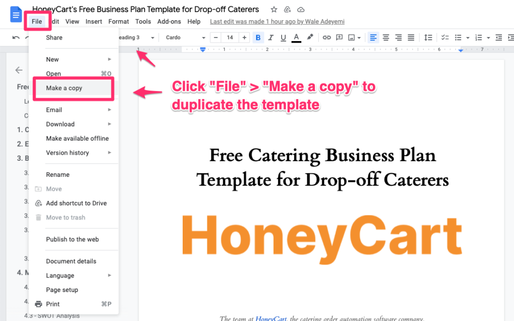 Free Catering Business plan Template